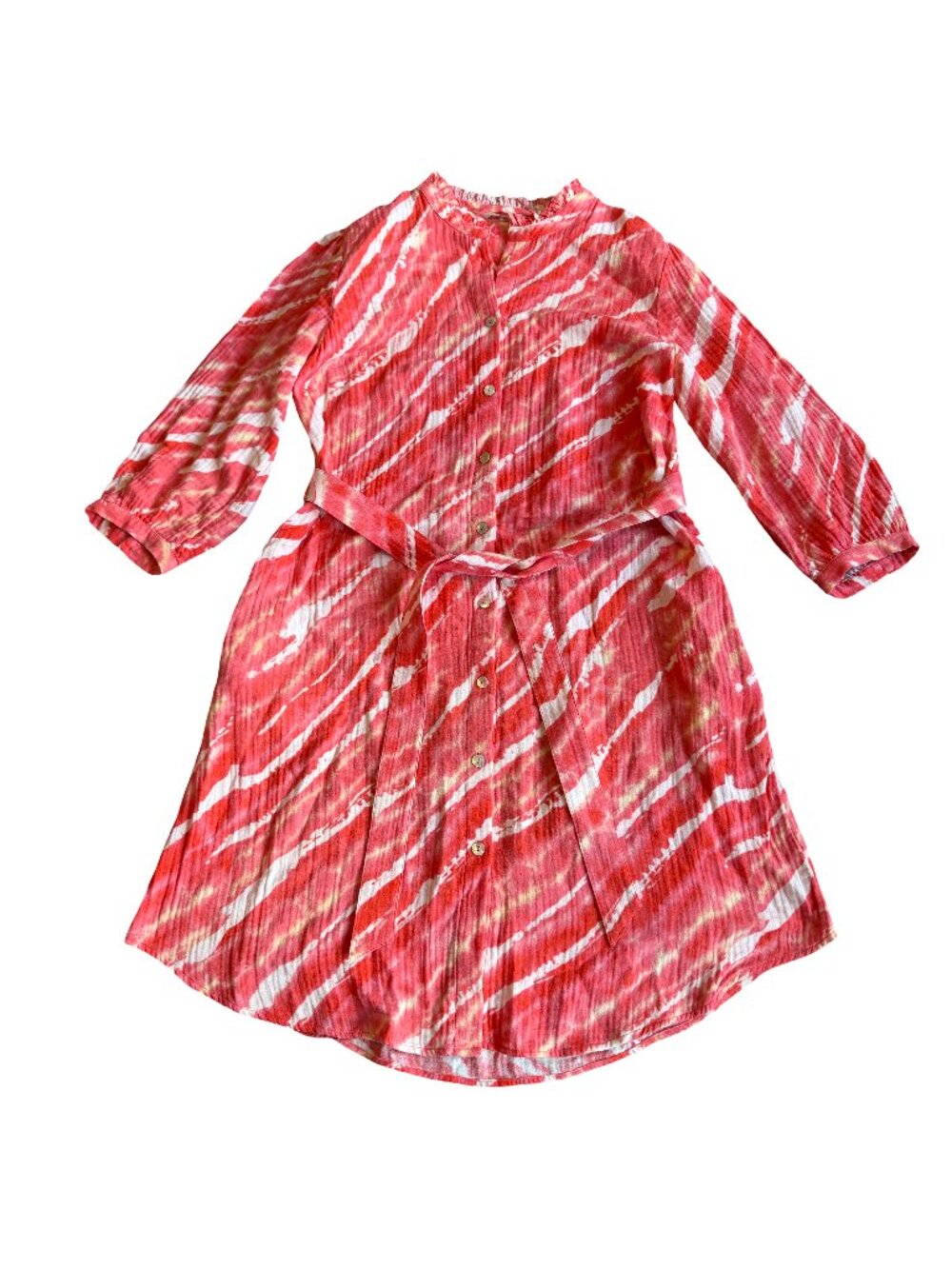 Soft Surroundings Coral Gauze Dress Midi Length Fun Print 100% Cotton Sz Medium